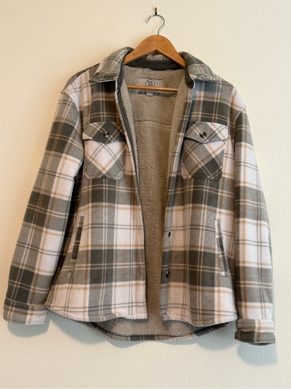 Plaid Lined Jacket in Olive & Cream - Women's